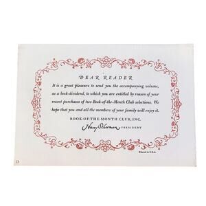 Vintage Book Of The Month Club Greeting Card From Harry Scherman Invitation